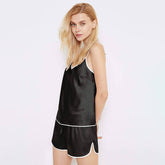 Short silk camisole set with piping for Women two - piece silk camisole set